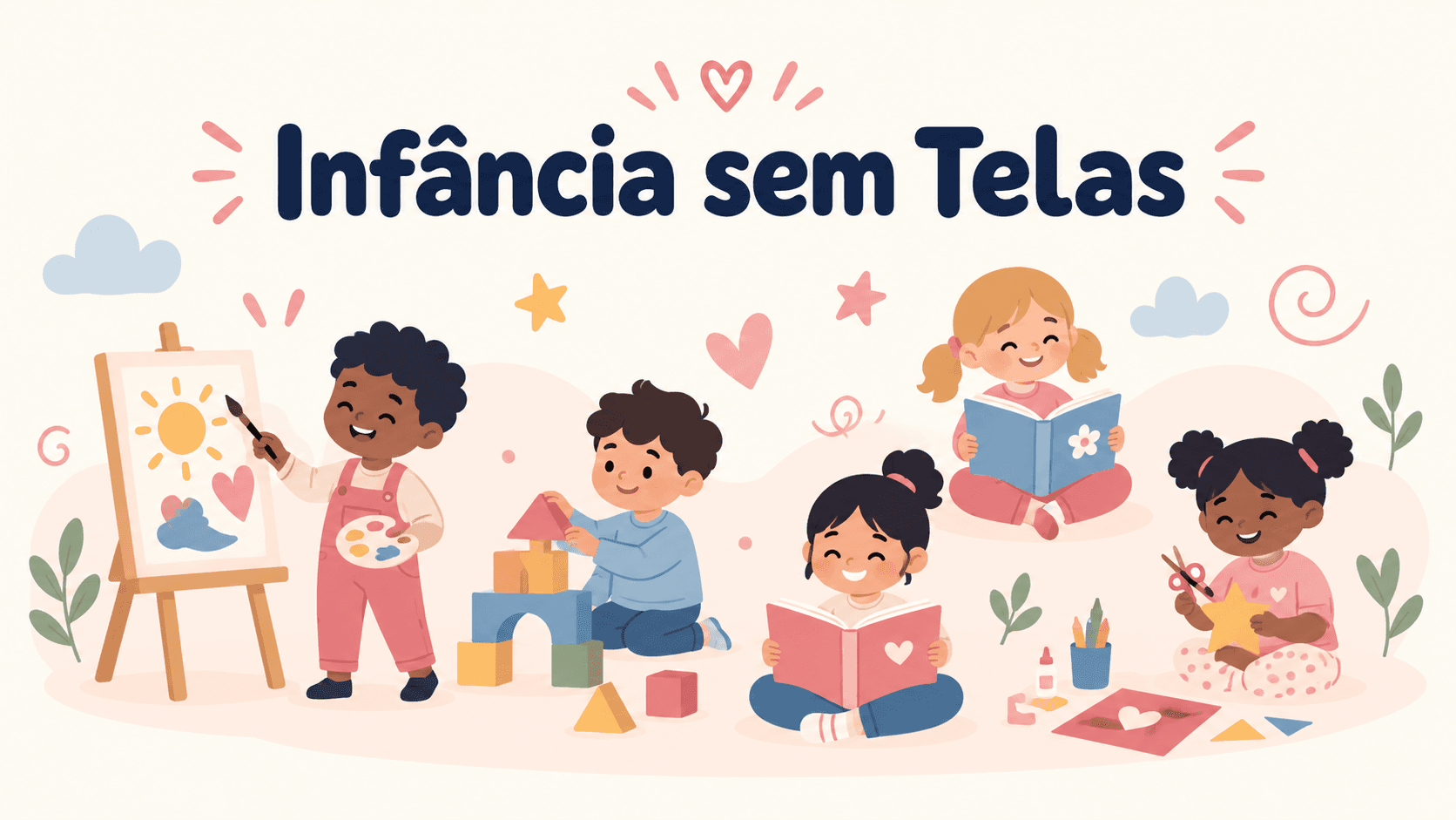 Crianças brincando e aprendendo com atividades criativas